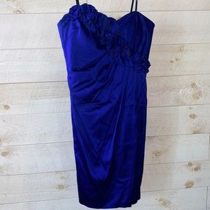 MAGGY LONDON Women's Royal Blue Satin Strapless Ruffle Formal Dress Size 10